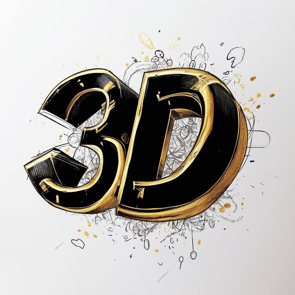 3D drawn in 3D in black and gold